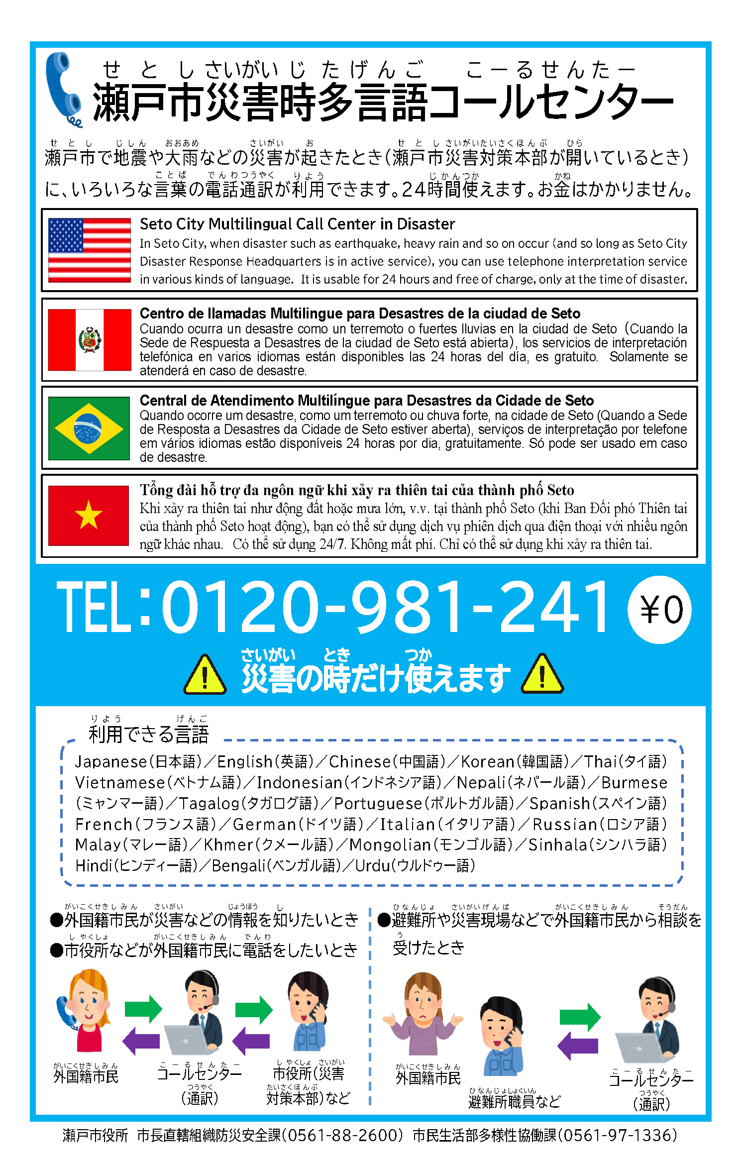 災害時多言語コールセンターの説明用チラシデータです。