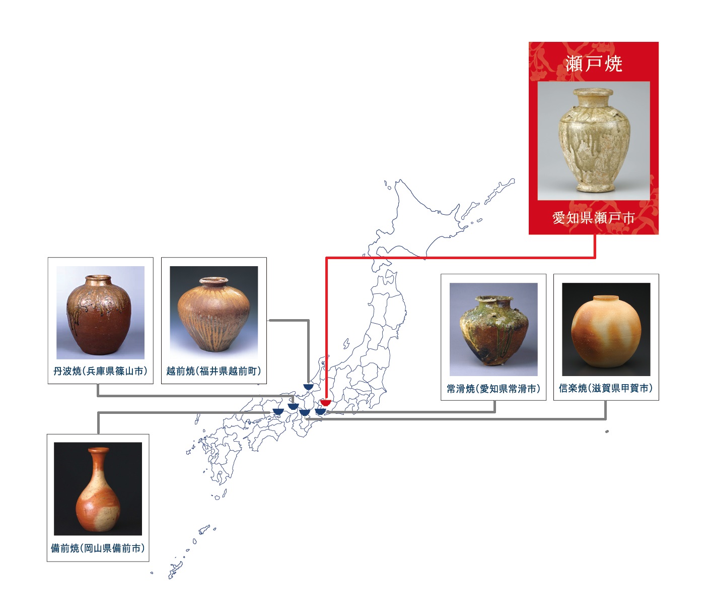 六古窯地図 六古窯地図